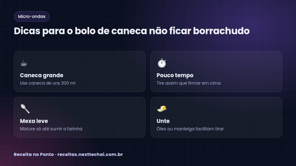 Dicas para o bolo de caneca não ficar borrachudo