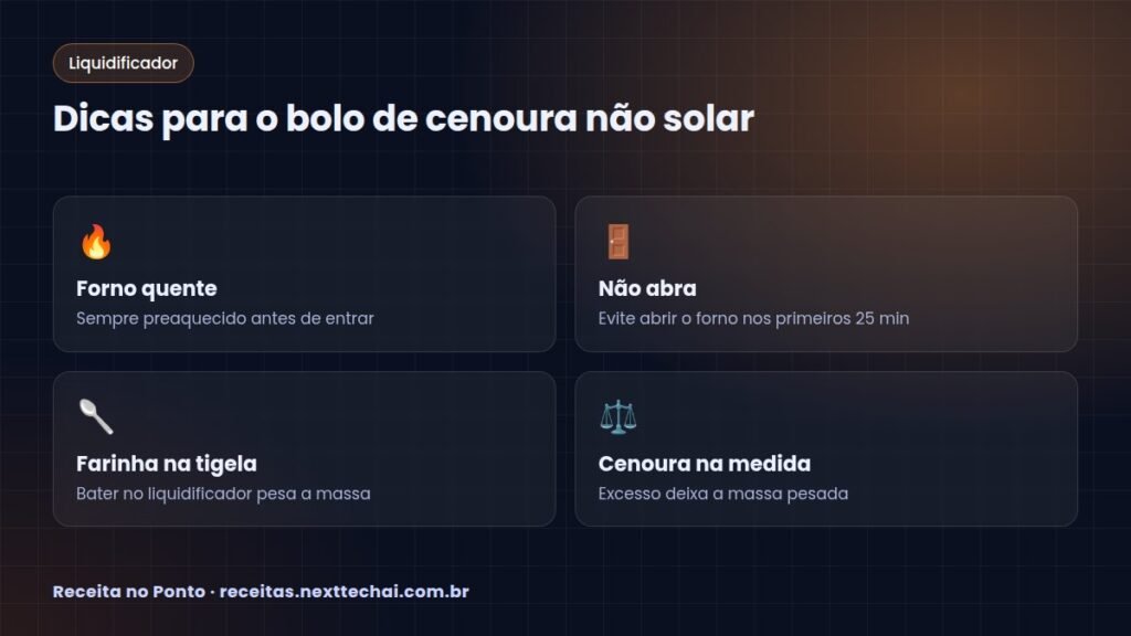 Dicas para o bolo de cenoura não solar